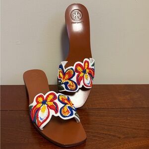 Tory Burch Embroidered Beaded Floral Slide Sandals – Never Worn – Size 8.5